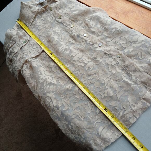 Notations Sheer Tan Floral Mesh Blouse 1X NEEDS REPAIR button down summer cover - Picture 6 of 14